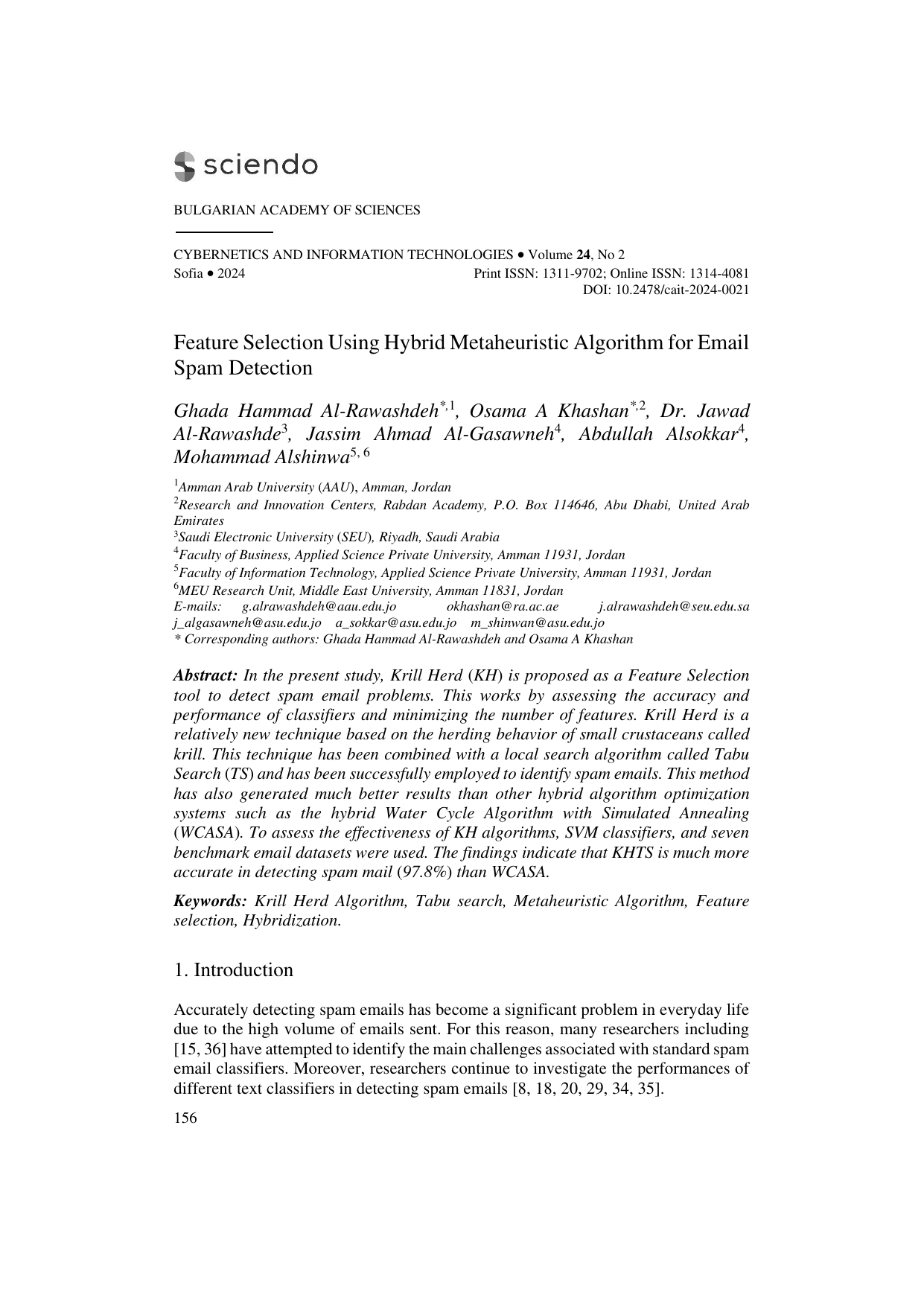 Feature Selection Using Hybrid Metaheuristic Algorithm for Email Spam Detection